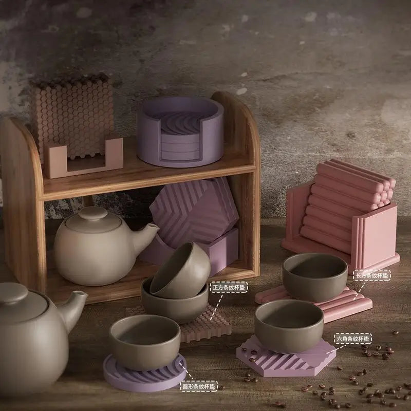 Moules en silicone pour dessous de verre, rayures carrées, pour tasse à thé, plateau, moule en silicone, résine époxy, artisanat fait main, moulage, décoration d'intérieur