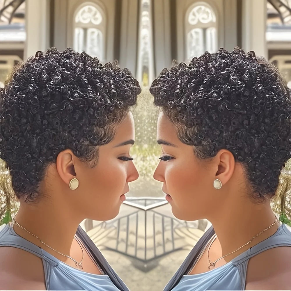 Short Kinky Curly Human Hair Full Machine Wig for Women