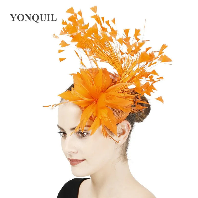 Fashion Feathers Hats Sinamay Fascinators Chapeau Elegant Women Hair Fedora Accessory Ladies Party Tea Race Headwear With Clips