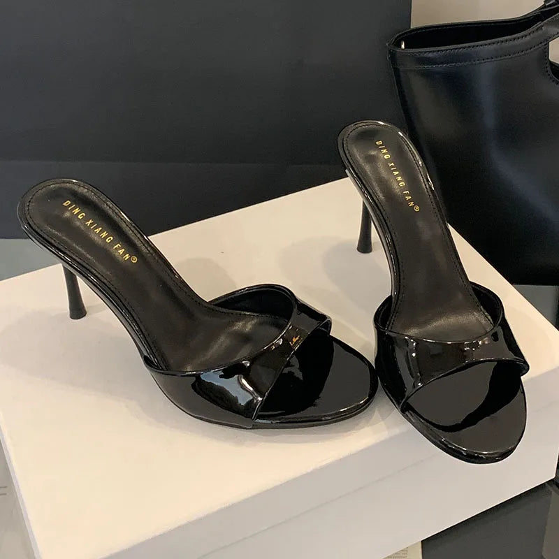 Nuevos zapatos de tacón de aguja sin cordones para mujer, sandalias femeninas, calzado de moda de lujo, zapatos de tacón alto de punta redonda para mujer