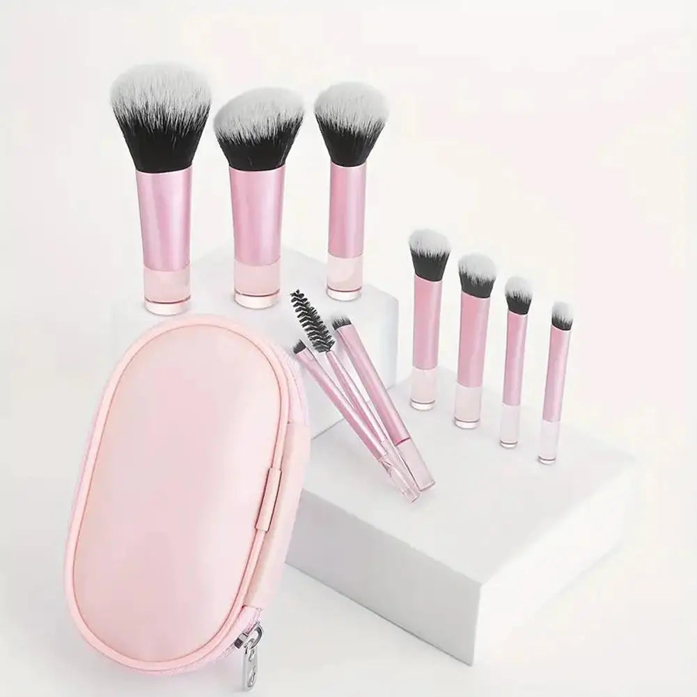 Set de 10 mini brochas de maquillaje para principiantes, brochas para base y corrector de ojos, brochas cosméticas de viaje con estuche portátil