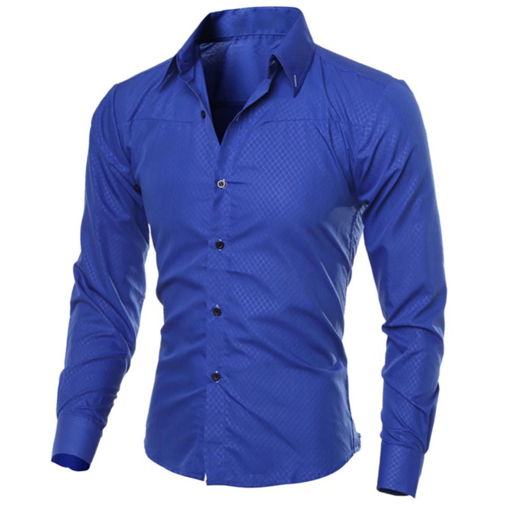 Camisa de vestir de negocios para hombre, de lujo, informal, social, formal, con solapa, manga larga, corte ajustado, color liso