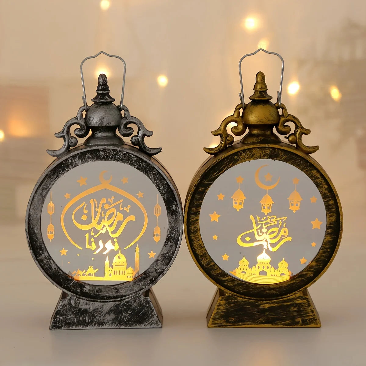 Adornos de Eid Mubarak Linterna LED Luces de fiesta islámicas musulmanas para decoraciones de Ramadán Ramadán Kareem Regalo de Eid Al Adha