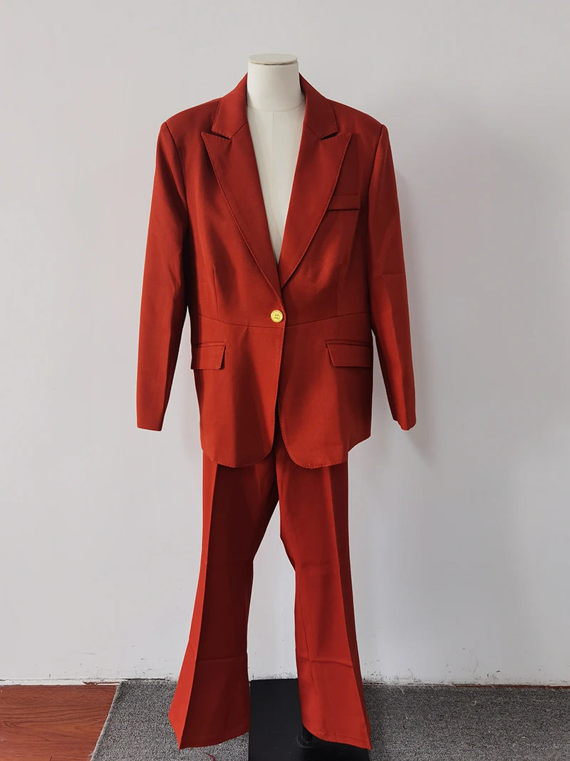 Conjunto de dos piezas de blazer corto informal retro de invierno para mujer y pantalones de pierna ancha, traje de color liso con cierre en la cintura
