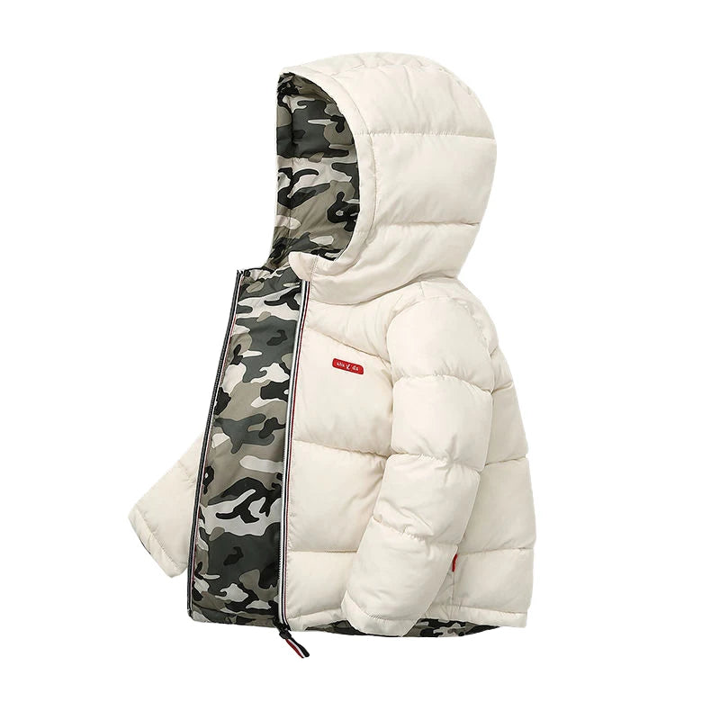 Abrigo de plumón cálido y grueso de invierno para niños, chaquetas que se pueden usar por ambos lados, ropa de abrigo con capucha para bebés y niños pequeños