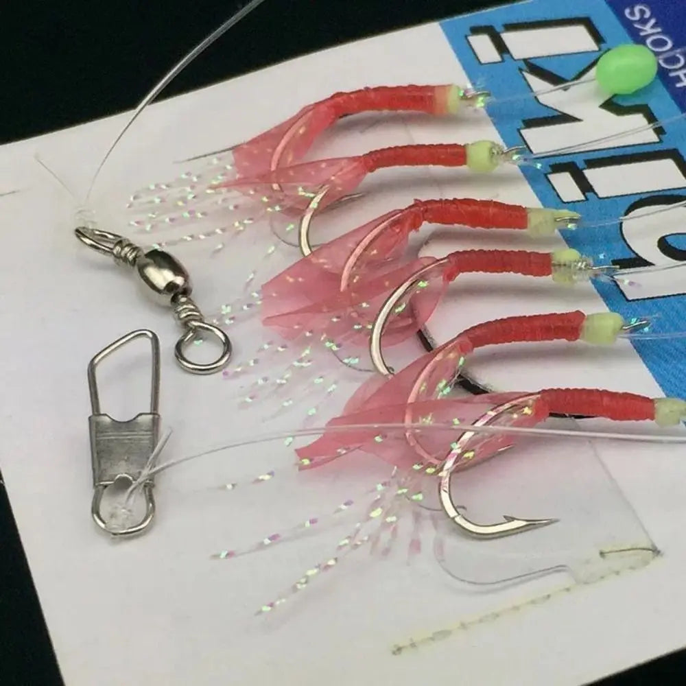 6pcs Luminous Bean for Sea/Freshwater Fishing Artificial Sabiki String Hook Rig 9 Sizes Rubber Bionic String Hook Fishing Hooks