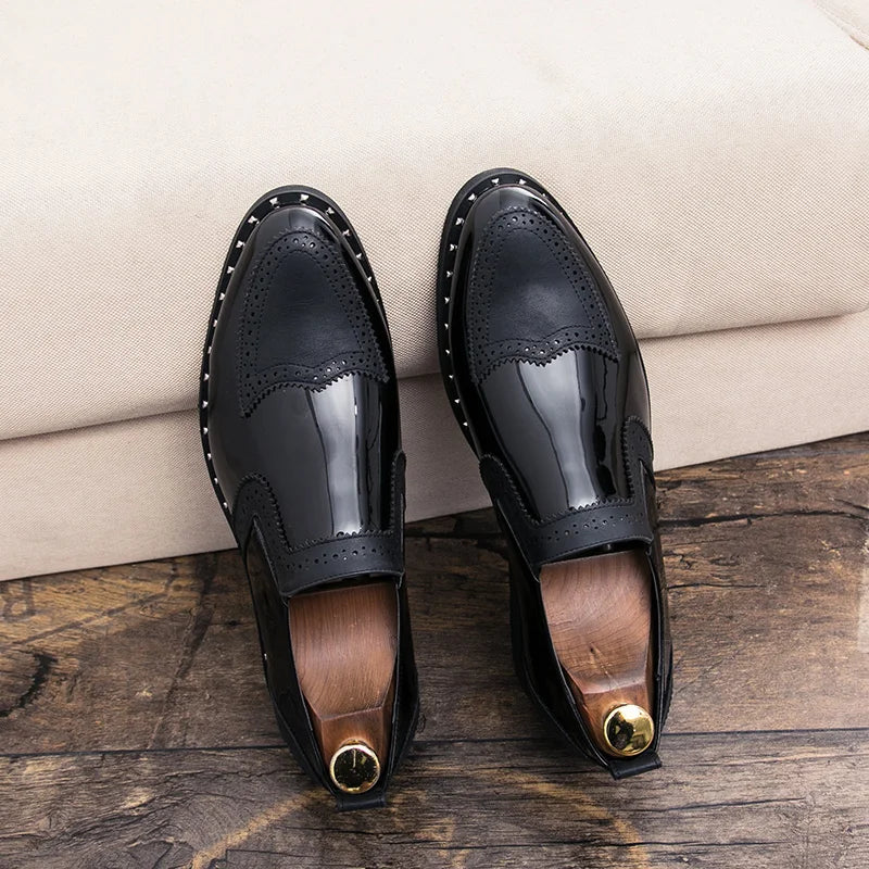 Zapatos Formales de Hombre de Moda, Mocasines Ligeros para Exteriores, Zapatos de Cuero con Suela Gruesa Resistentes al Desgaste, Negro, Dorado y Plateado, Tallas 38-48