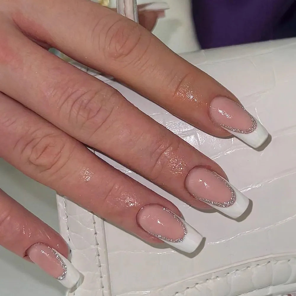 24 stk. Gradient Falske Negler Fransk Ballerina Negler Vanntett Falske Medium Kiste Falske Negler Fingernegler Press-on Negler Tips