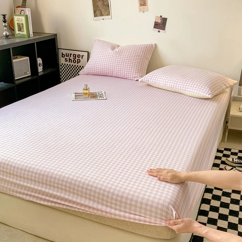 Sábana Ajustable Estilo Plaid, Funda de Cama Suave para la Piel, Sábana Elástica para Habitación de Niñas y Niños, Ropa de Cama para el Hogar (Sin Funda de Almohada)