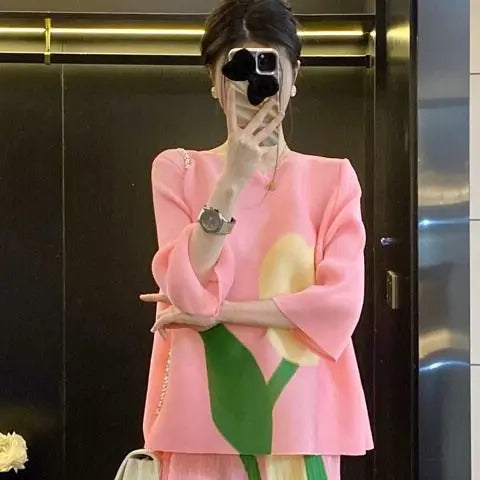 Conjunto plisado de top nuevo estilo adelgazante conjunto de dos piezas de falda de alta gama conjuntos de dos piezas para mujer atuendos faldas