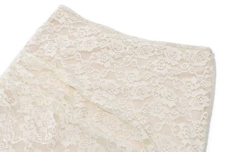 Ensemble 2 pièces jupe longue en dentelle et bandage pour femme, mode patchwork, dos nu, taille haute, élégant, à lacets
