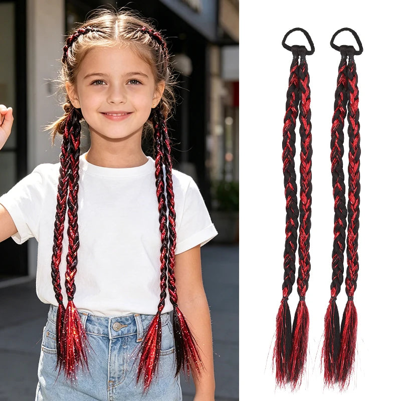Trenza Postiza de Fibra Sintética con Mechas Láser de Moda para Niñas, Estilo Urbano, Uso Diario, Fiesta