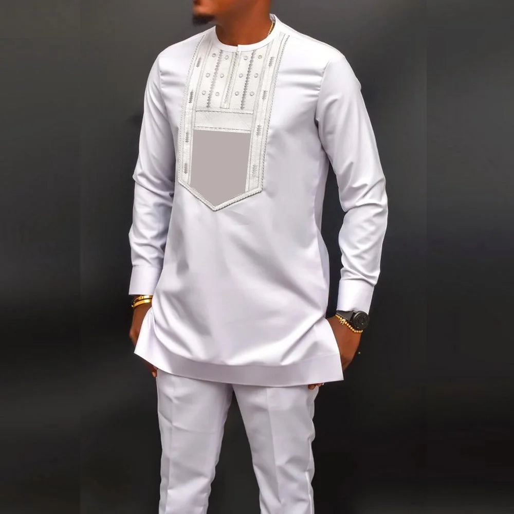 Conjuntos de verano para hombre, ropa, caftán, lujoso, manga larga, top y pantalones, traje de 2 piezas para hombre, ropa tradicional étnica africana para hombre