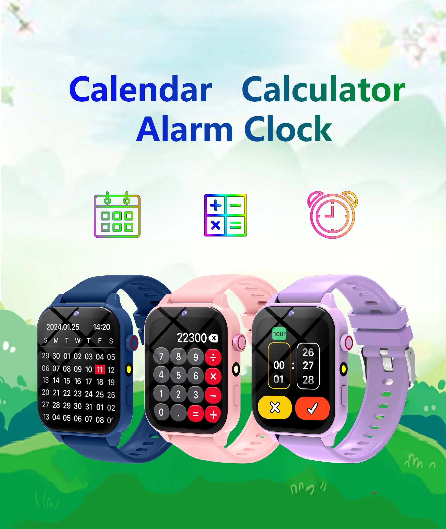 Montre connectée pour enfants, écran tactile HD, caméra, 18 jeux, surveillance du sommeil, réveil, calculatrice, cadeau d'anniversaire pour garçons et filles