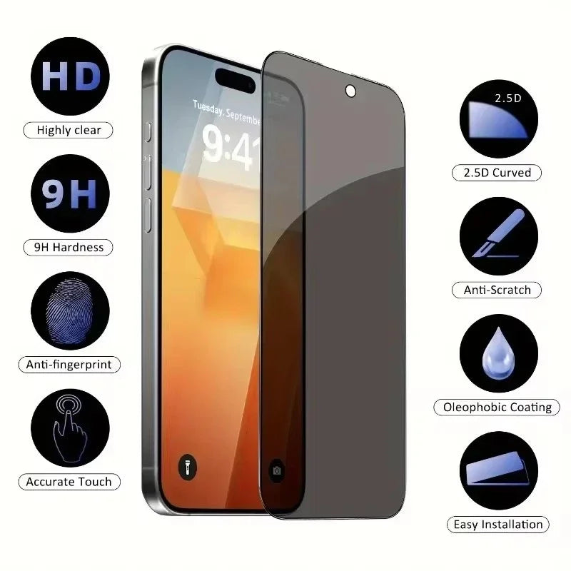 Lot de 5 films de protection d'écran de confidentialité pour iPhone 16, 11, 12, 13, 14 Pro Max, Mini, 8K, anti-espion, pour iPhone 15, PRO, XR, X, XS MAX