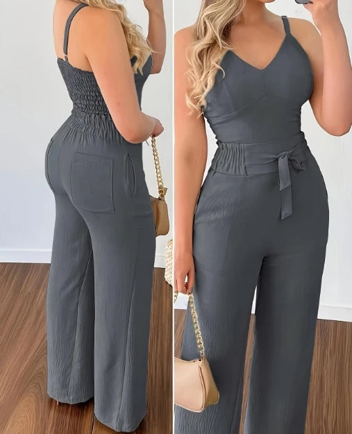 Conjuntos de dos piezas para mujer, trajes de verano 2024, top fruncido y pantalón casual de cintura alta, trajes de mujer con temperamento