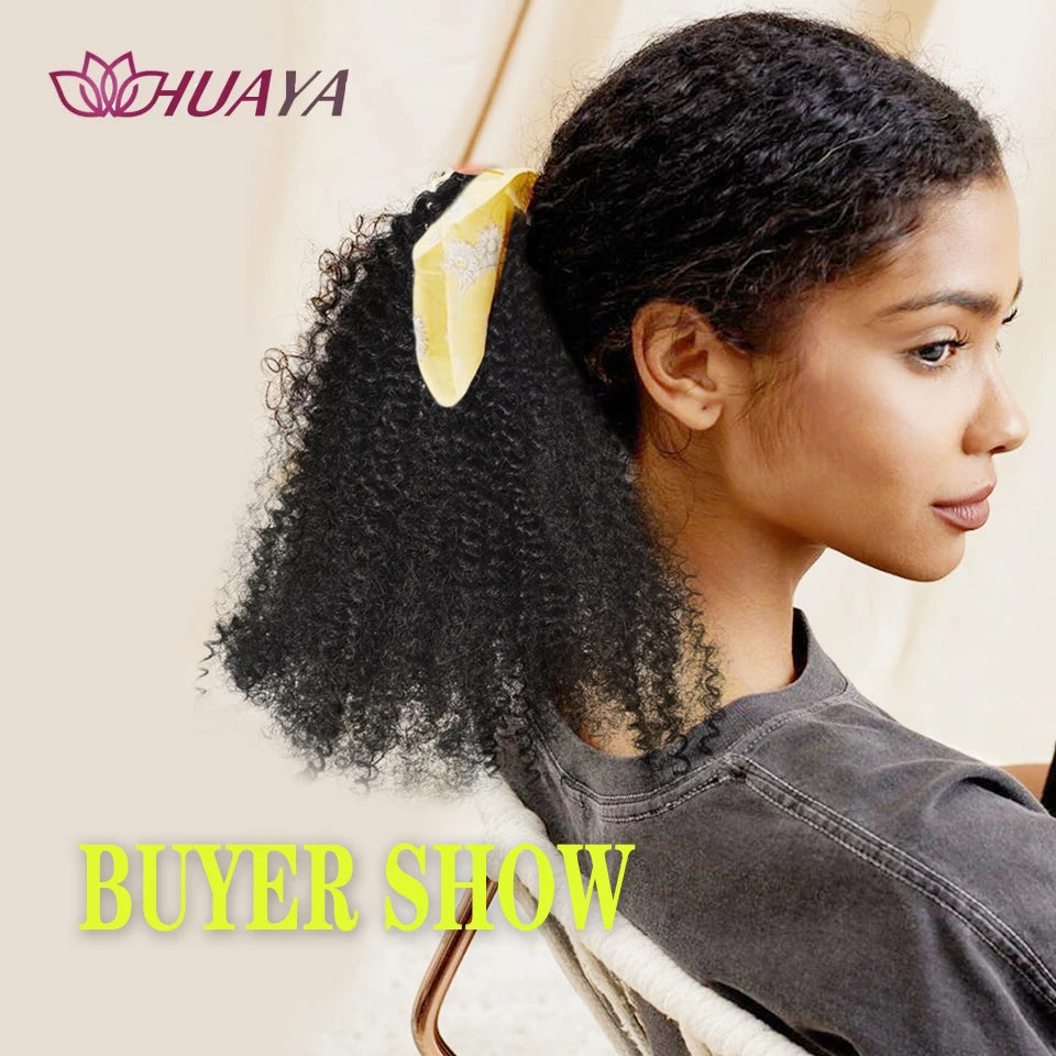 Afro Puff Ponytail Bun Extensions for Black Women Natural Fluffy Synthetic Short Afro Kinkys Curly Afro Hairpieces