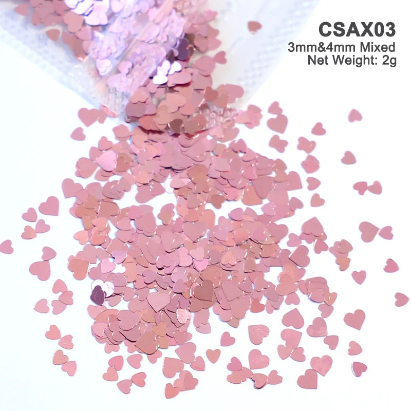 2g Holographic Nail Art Glitter Shiny Sweet Love Red Heart Flakes Sequins 3D Nail Paillette Manicure Valentine's Day Decorations