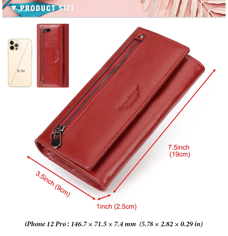 Portefeuille de luxe pour femme, en cuir véritable, avec emplacements pour cartes RFID, porte-monnaie multifonction