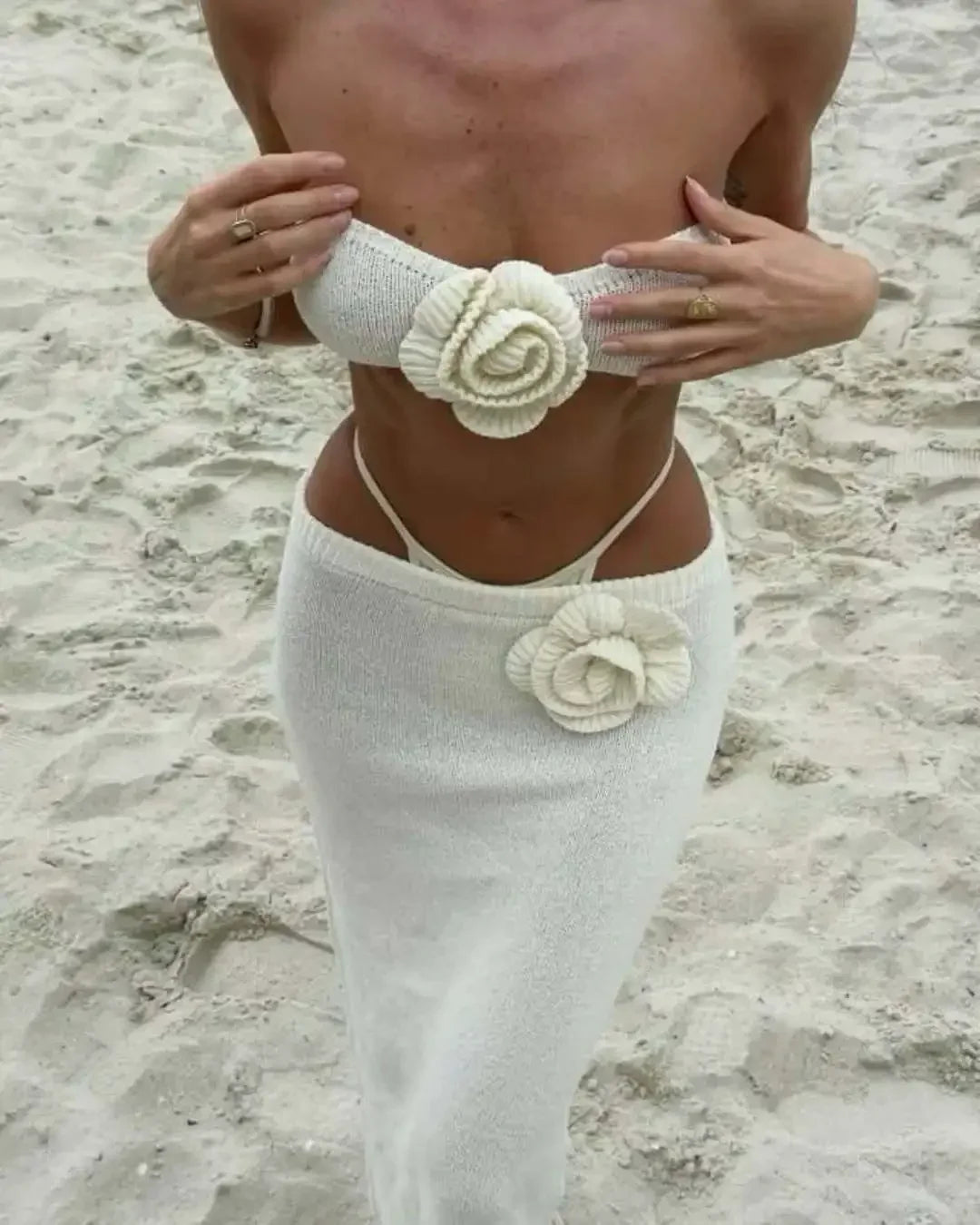 Conjunto de punto de 2 piezas para mujer, falda larga con retales florales, tops de tubo y falda de playa ajustada de cintura alta, conjuntos de punto para mujer