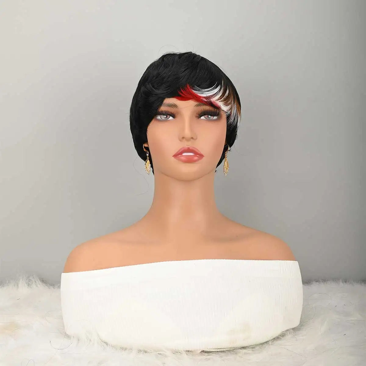 Short Bob Wig for PixieCut wigs Glueless WigNone Front Synthetic Wig withBangs Natural BlackStraight Full MachineMade Short Layered fordaily use