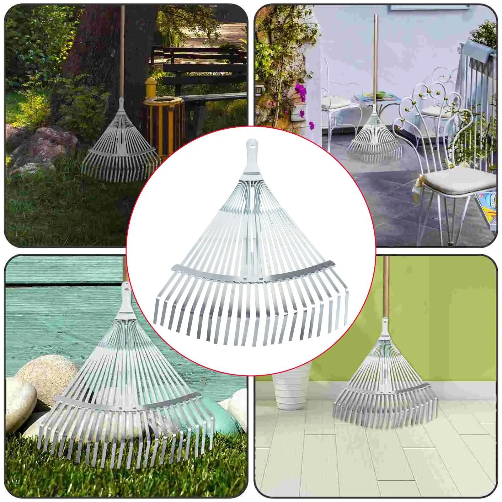 Hagerive, justerbar løvrive, multifunksjonell, lett, plenrive sammenleggbar metallrive for hagerengjøring