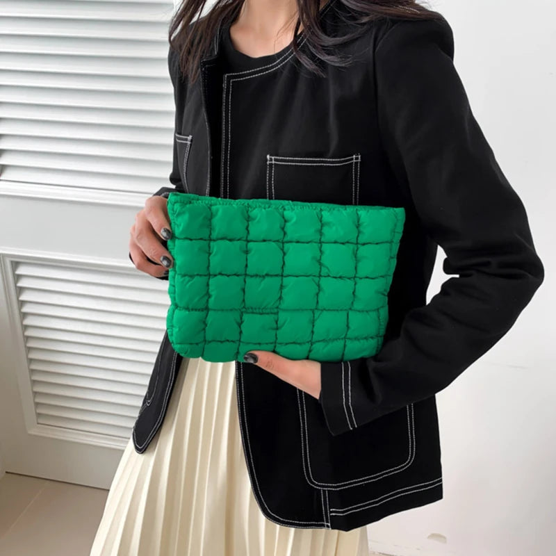 Neceser acolchado para mujer, bolsa de almacenamiento de maquillaje acolchada, neceser hinchable, bolsa organizadora de cosméticos grande, bolso de mano, estuche de belleza