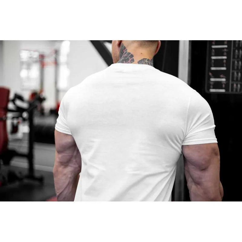 Ropa de gimnasio para hombre, camiseta de manga corta de algodón deportivo, para correr, entrenamiento, ajustada, estampada, sudadera, camisetas casuales