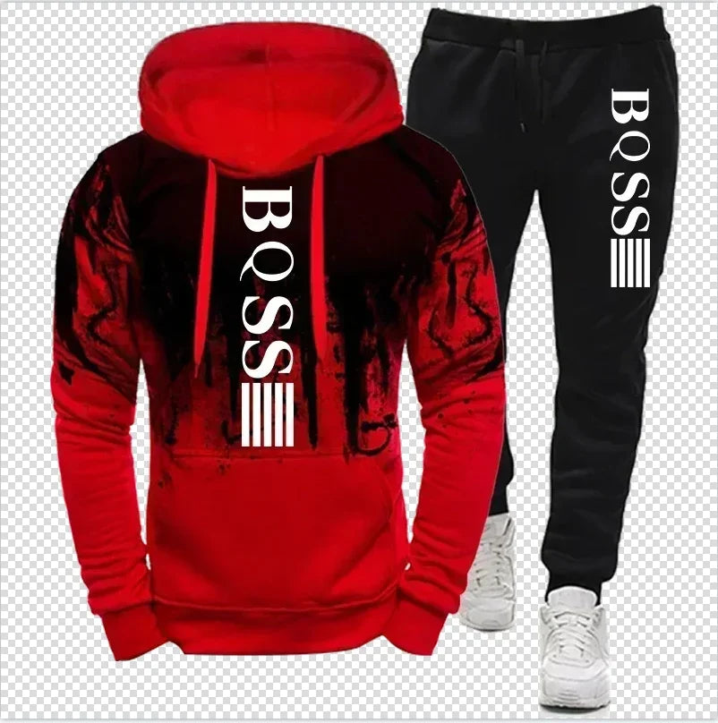 Spring/Autumn Men's Hooded Set Casual Sweatshirt and Pants Two-Piece Outdoor Sports Set Fashionable Hoodie Two-Piece Set Hoodies