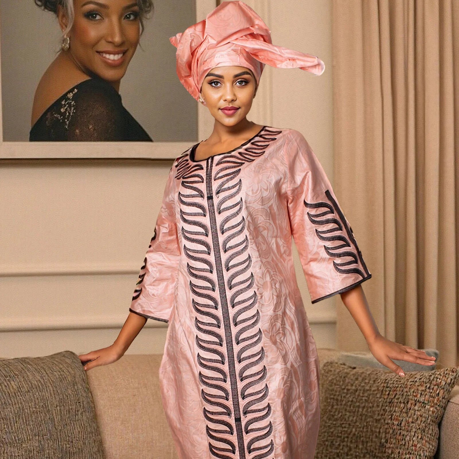 African Attire For Women Abaya Embroidery Plus Size Elegant Party Church Dress