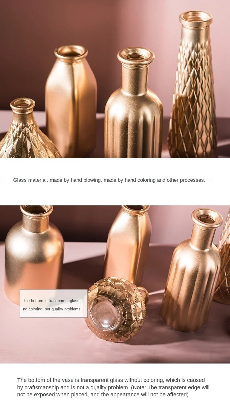Modern Living Room Glass Vase Desktop Flower Vases For Homes Arrangement Container Decorations Bedroom Gold Decor
