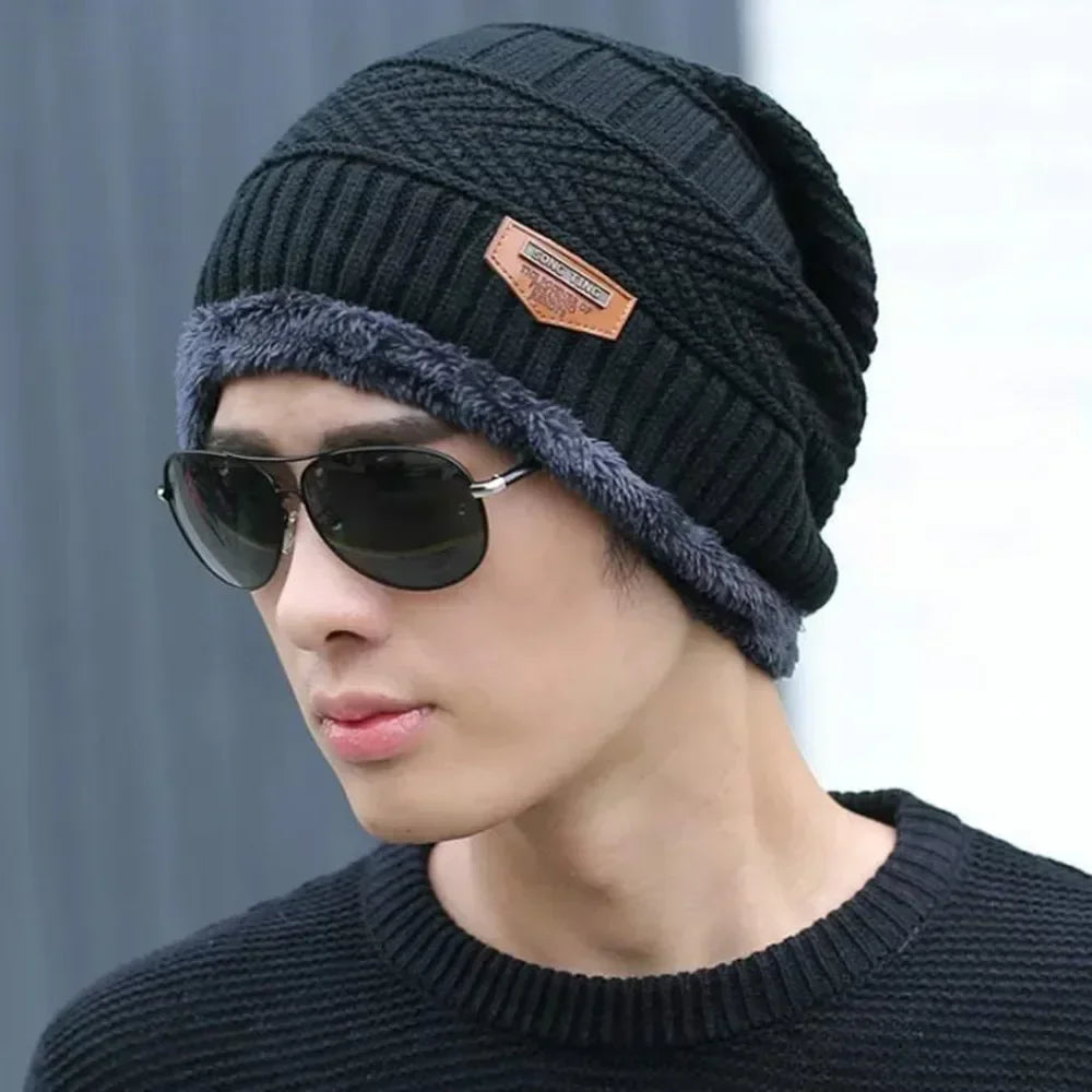 Nuevo gorro de invierno unisex elegante con forro de piel sintética, gorro cálido suave, gorros de invierno gruesos para hombres y mujeres, gorro de punto