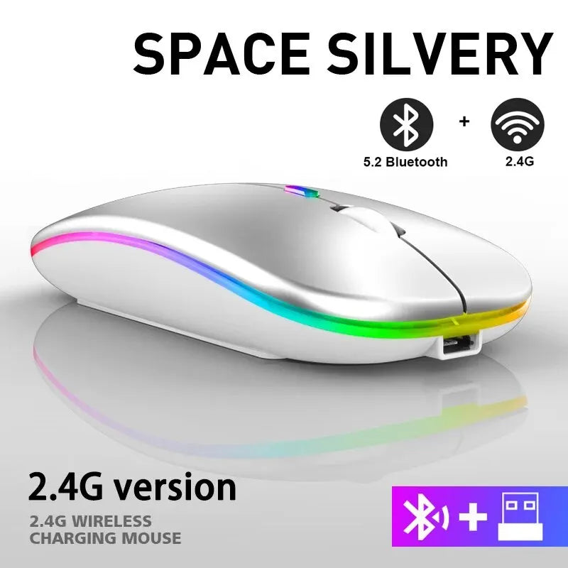 Ratón inalámbrico RGB recargable Bluetooth, ratón inalámbrico para ordenador, ratón para juegos ergonómico retroiluminado LED para portátil PC 3600DPI