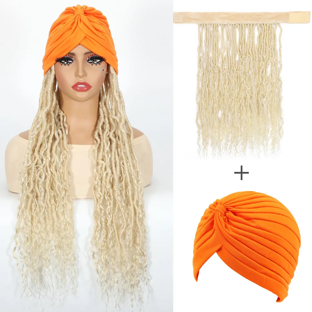 SQRDGQ Synthetic Crochet Hair Woman Wigs Headband Twist Braided Synthetic Wig With Turban Braiding Hair Brown Black Wig Female