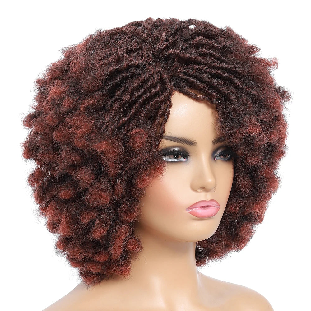10Inches Braided Wigs Afro Bob Wig Synthetic DreadLock Wigs For Black Woman Short Curly Ends Cosplay Yun Rong Hair