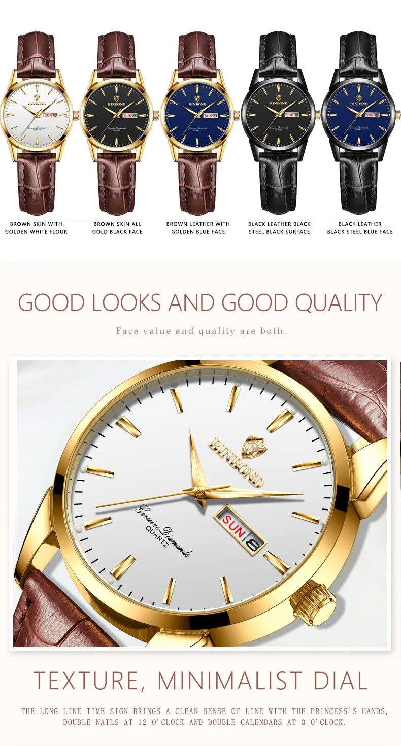Hombre Reloj Superior Marca de Lujo Reloj de Pareja para Mujer Hombre Reloj Impermeable Calendario Masculino Relojes de Pulsera de Cuarzo Correa de Cuero Señoras