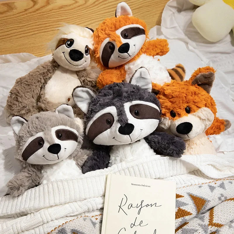 Animales de peluche Kawaii, mapache de peluche, zorro encantador, lindo perezoso suave, almohada para niñas, niños, bebés, regalo de cumpleaños