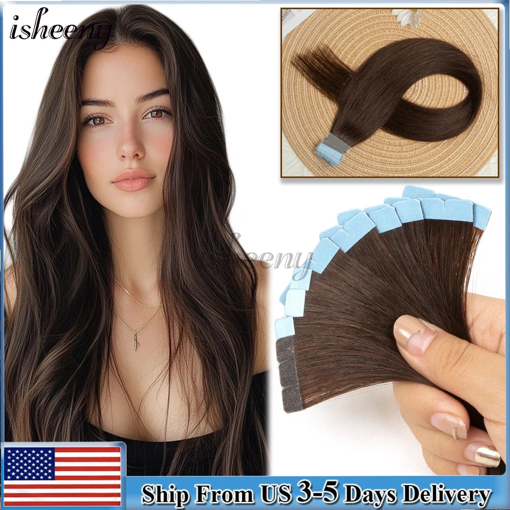 Mini Tape in Human Hair Extensions Machine Remy Adhesive Seamless Tape In Hair Straight Hair Extensions 10pcs/pack 12-24 Inches
