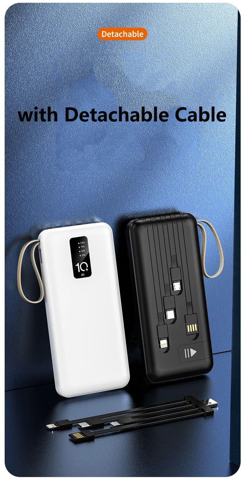 Power Bank 20000mAh Cable Integrado Cargador Portátil Batería Externa para Teléfono Móvil Carga Rápida Powerbank para iPhone 14 Xiaomi Mi