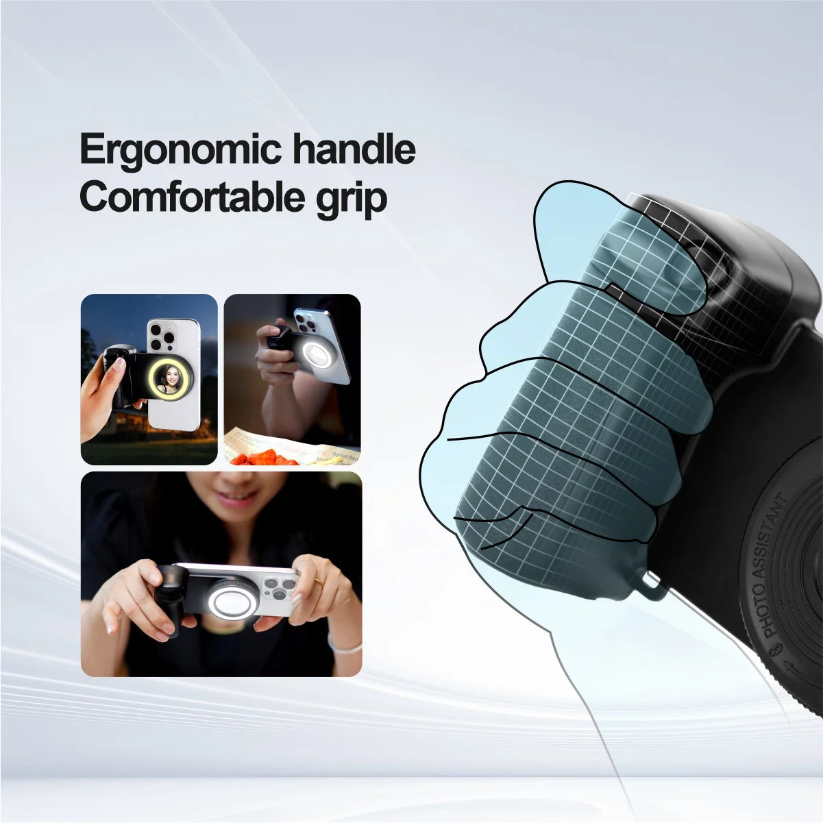 Poignée magnétique pour smartphone avec télécommande Bluetooth amovible de 30 m et éclairage d'appoint, anti-tremblement, poignée pour selfie et support photo