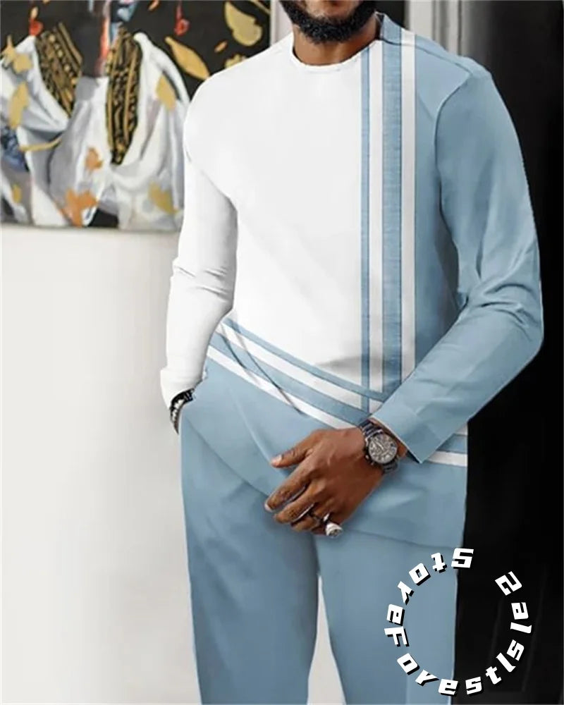 Conjunto de Ropa de Moda para Hombre, Chándal, Traje Casual para Caminar, Ropa Urbana Oversize, Camiseta de Manga Larga y Pantalones, Conjunto de 2 Piezas