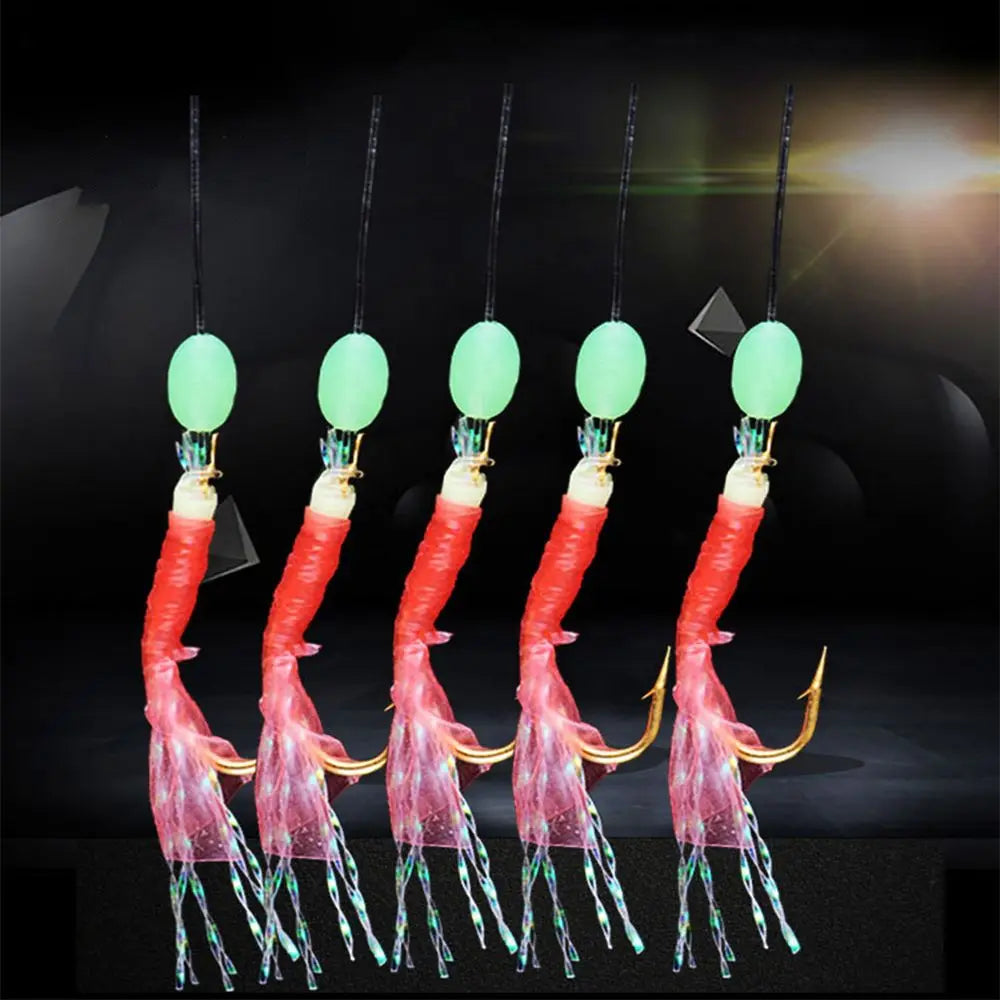 6pcs Luminous Bean for Sea/Freshwater Fishing Artificial Sabiki String Hook Rig 9 Sizes Rubber Bionic String Hook Fishing Hooks