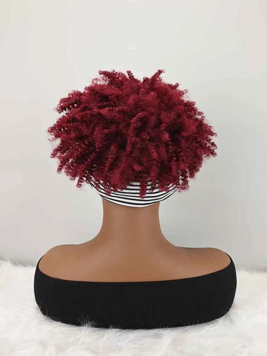 Pelucas de diadema para mujer Peluca afro rizada y rizada con pelucas de cabello corto sintético con diadema adjunta Pelucas de pañuelo en la cabeza rizadas