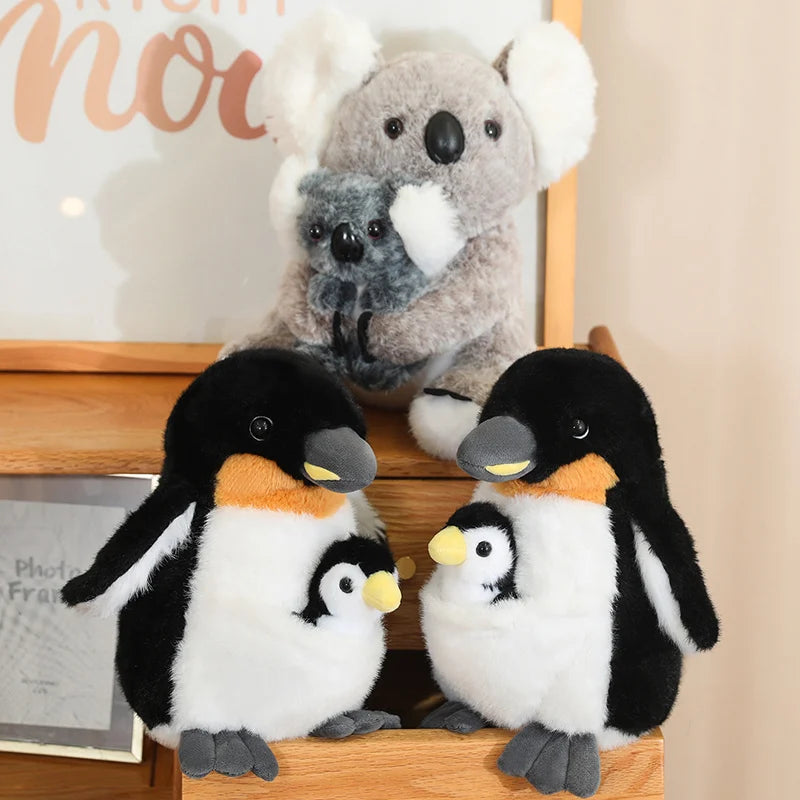 Animaux en peluche mère et enfant koala pingouin poupée douce en peluche oreiller décoration de la maison cadeaux d'anniversaire sapin filles et garçons