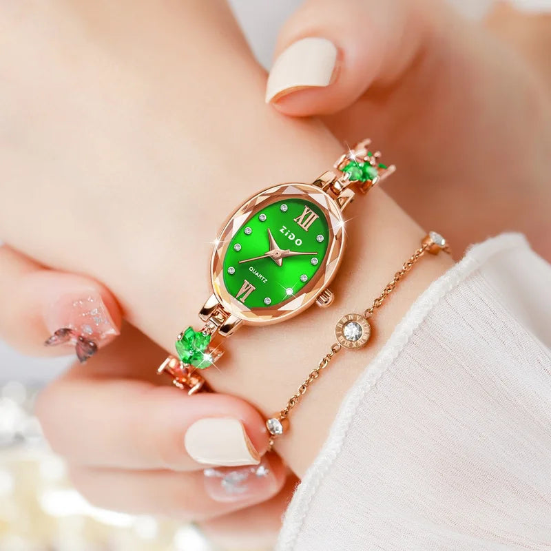 UTHAI V22 Relojes de mujer Lujo ligero Diamantes incrustados Reloj femenino impermeable de cuarzo ovalado de moda para mujer con pulsera