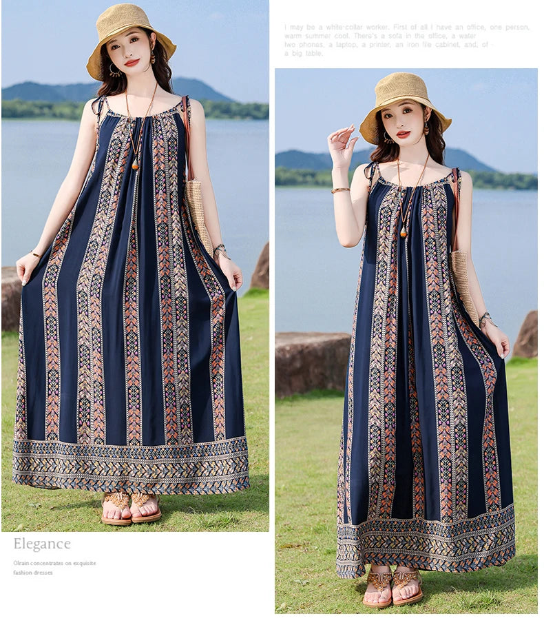 New Fashion Hot Summer Dresses For Women Casual Flower Print Floral Sleeveless Dress Vintage Dress Loose Women Clothing