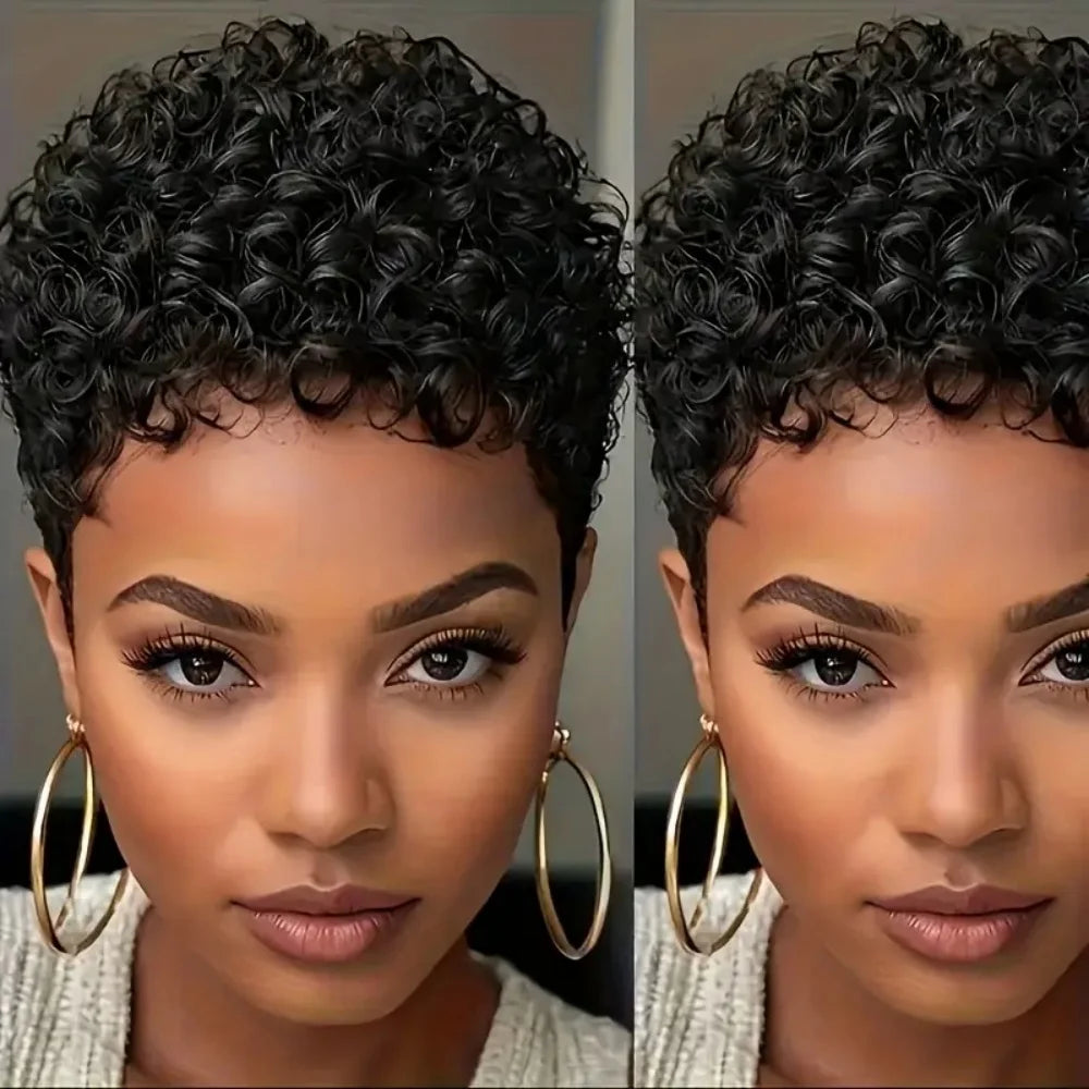 Peluca de Pelo Humano Pixie Rizado Corto