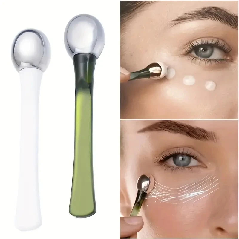 1 aplicador de crema de ojos con rodillo de masaje, espátula cosmética, cuchara facial antiarrugas de aleación dorada, herramienta delgada para el cuidado de la piel del rostro