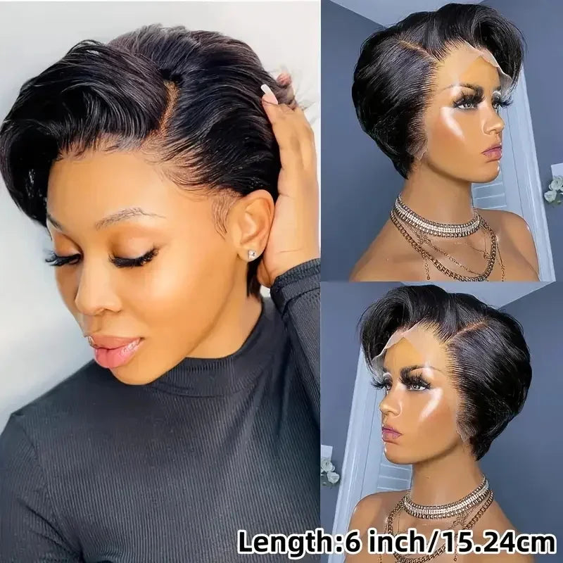 Peluca frontal de encaje Pixie con raya lateral