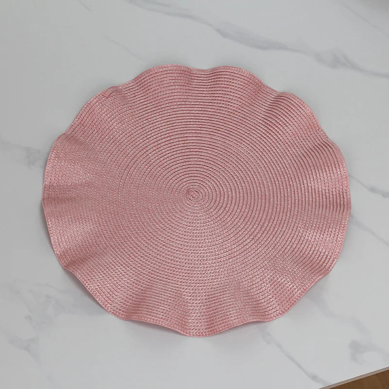 1 mantel individual redondo trenzado de 38 cm, lavable, resistente al calor y con bordes antiarrugas para decoración de mesa de cocina